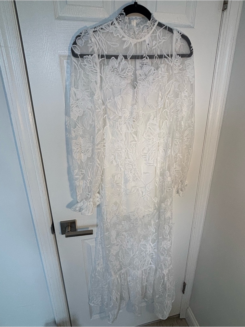 JW Pei Elegant Sheer White Floral Lace Midi Dress